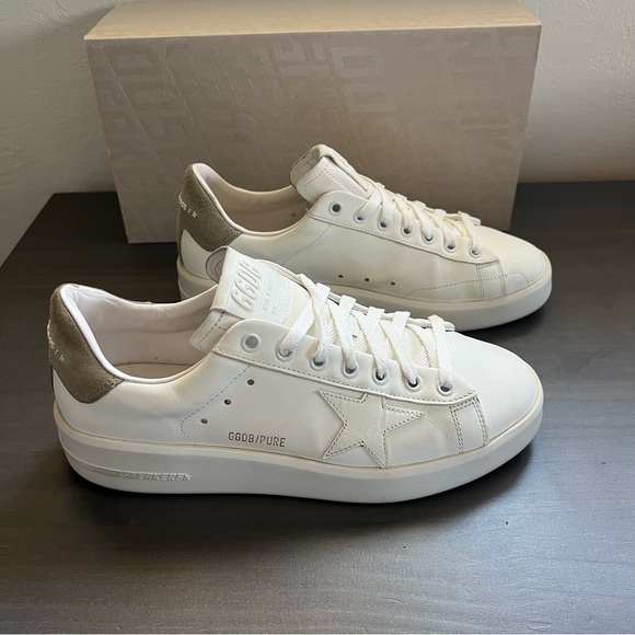 Golden Goose Pure Stars White with Taupe Suede Heel Size 39 - Picture 2 of 13